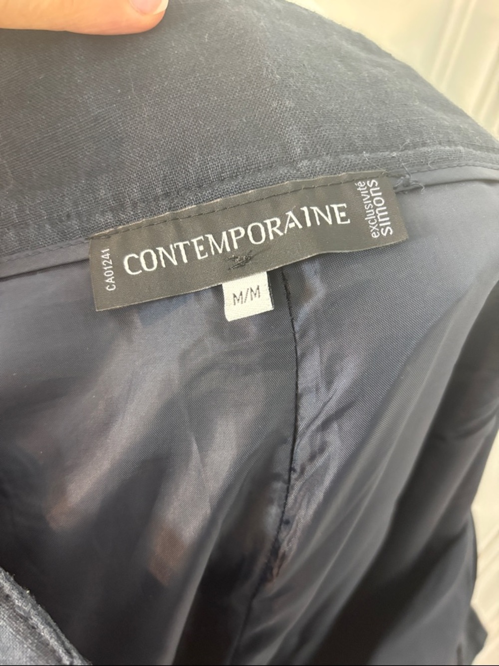 CONTEMPORAINE Navy Linen Blend High Waist Wide Leg Pants | Size: Medium - Picture 7 of 7